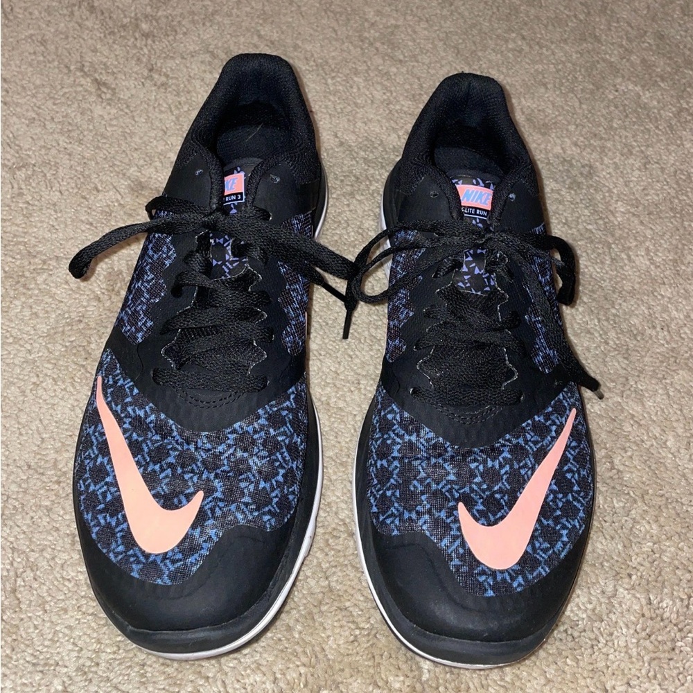 Nike Black and Blue Running Shoes with Orange Logo